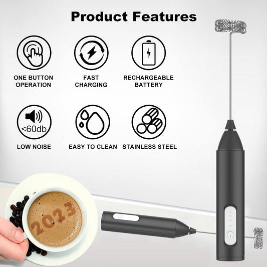 USB Rechargeable Foam Maker Coffee Whisk Mixer