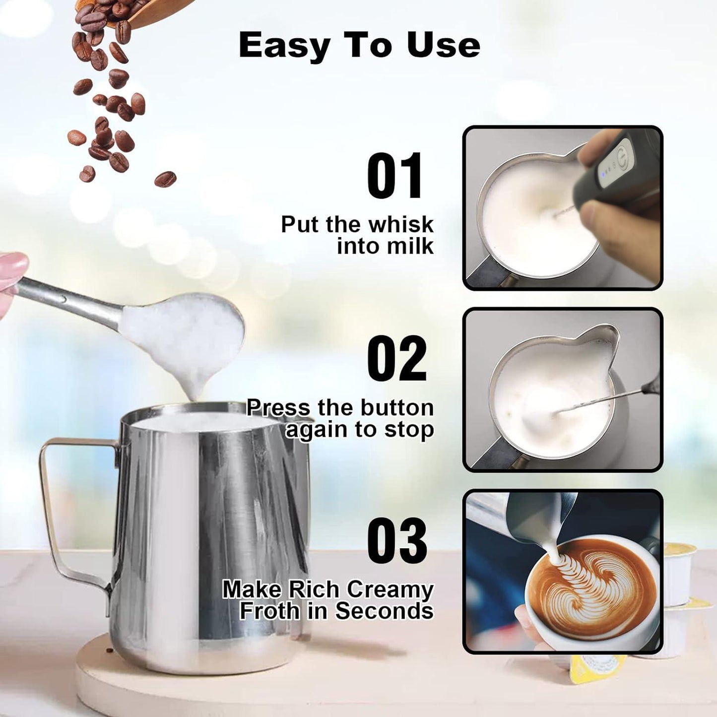 USB Rechargeable Foam Maker Coffee Whisk Mixer